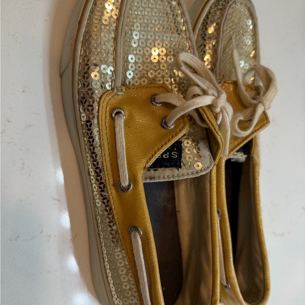 Sperry Gold sequin Canvas Boat Shoes sz 8M - Picture 4 of 6
